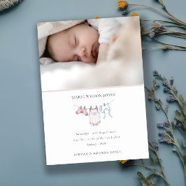 Pink Clothesline Foto Baby Birth Ankündigung