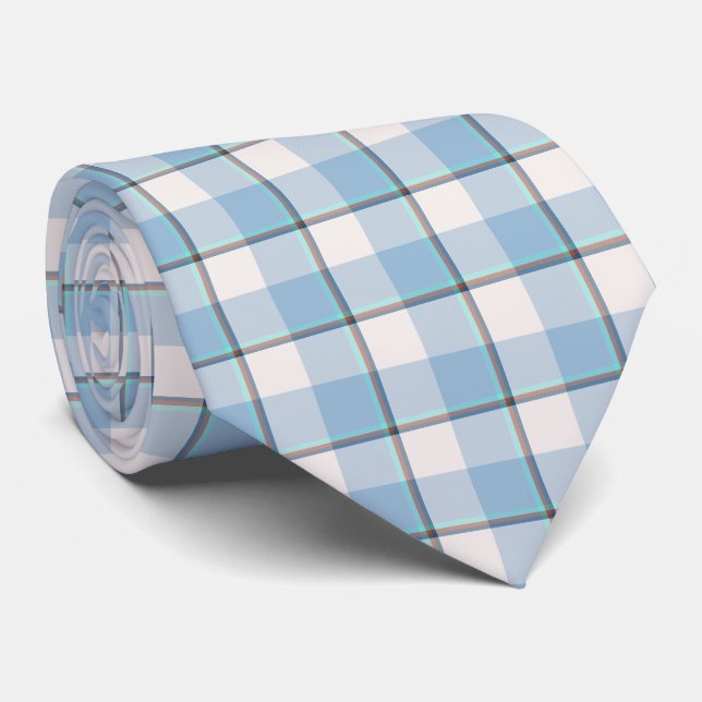 Pink Cloud and Blue Lagoon Plaid Neck Tie Krawatte (Gerollt)