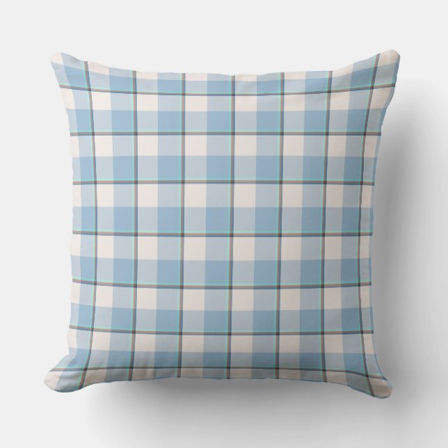 Pink Cloud and Blue Lagoon Plaid Throw Pillow Kissen (Vorderseite)