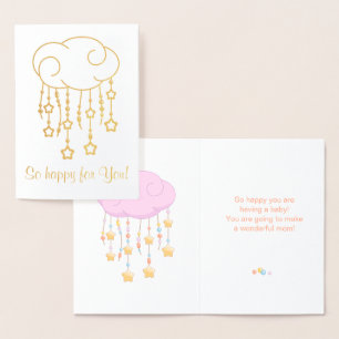 Pink Cloud Beads Stars Mobile mit Baby Folienkarte