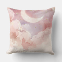 Pink Cloud & Moon Throw Pillow – Lullaby QR Code