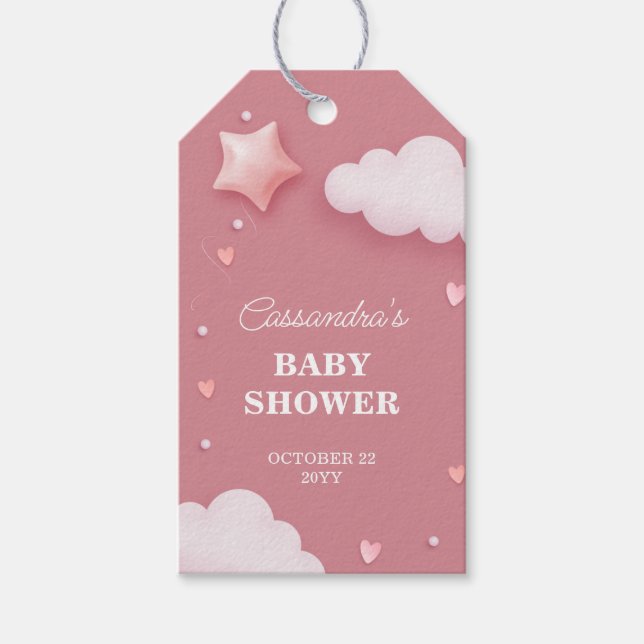 Pink Cloud Thema Kinderdusche Danke für Ihre Unter Geschenkanhänger (Vorderseite)