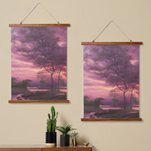 Pink Cloudy Sky Wandteppich Mit Holzrahmen