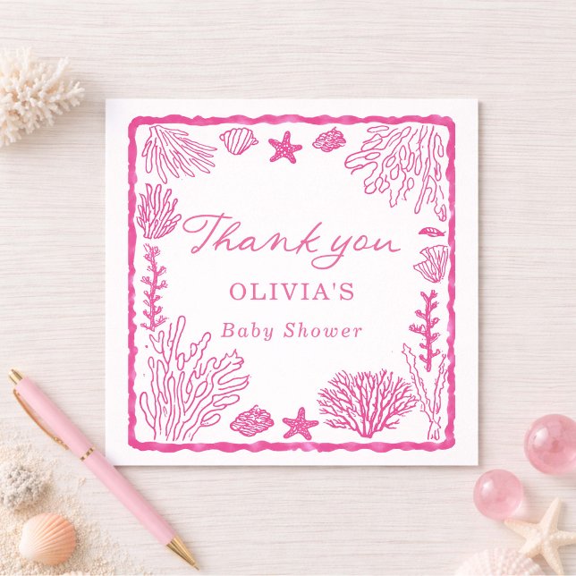 Pink Coastal Baby Shower  Dankeskarte (Von Creator hochgeladen)