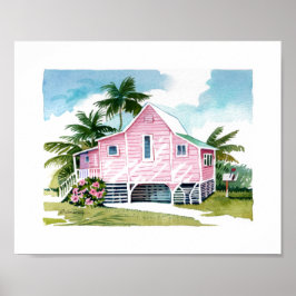 Pink Coastal Beach Hütte Wasserfarbe Tropisch Poster