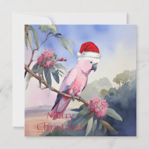Pink Cockatoo Gala Weihnachtsmannmütze Frohe Weihn Feiertagskarte