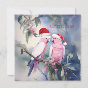 Pink Cockatoos Weihnachtsmannmütze Frohe Weihnacht Feiertagskarte