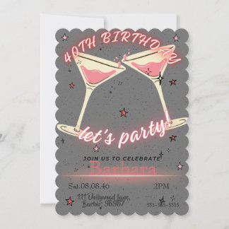 Pink Cocktail 40th Birthday Invitation Save The Date