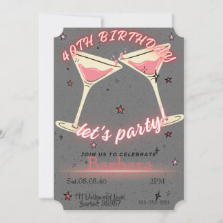Pink Cocktail 40th Birthday Invitation Save The Date