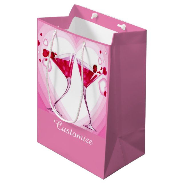 Pink Cocktail Brille Geschenktasche Mittlere Geschenktüte (Vorderseite Schrägansicht)