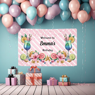 Pink Cocktail Candy Glitzer Geburtstag Banner