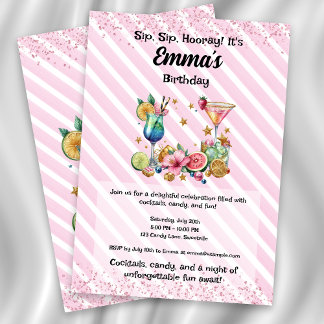 Pink Cocktail Candy Glitzer Geburtstagsfeier Einla Einladung