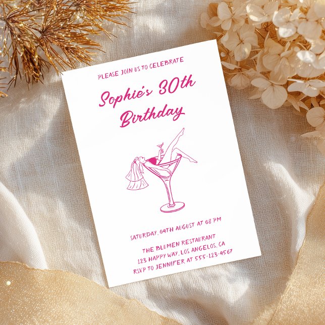 Pink Cocktail Party 30th Birthday | Retro Martini  Einladung (Von Creator hochgeladen)