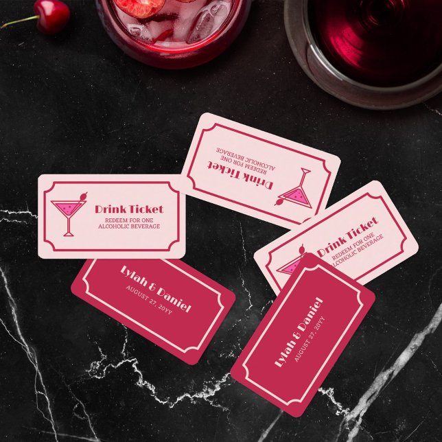 Pink Cocktail Retro Font Wedding Drink Ticket (Von Creator hochgeladen)