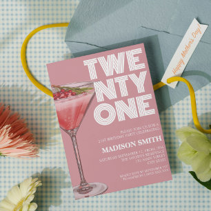 Pink Cocktail Thema 21. Geburtstag Party für sie Einladung