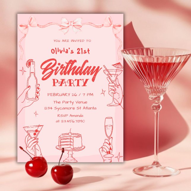 Pink Cocktail Valentine’s Day 21st Birthday Party Einladung (Von Creator hochgeladen)