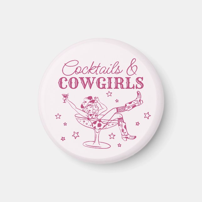 Pink Cocktails und Cowgirls Bachelorette Favoriten Magnet (Vorne)