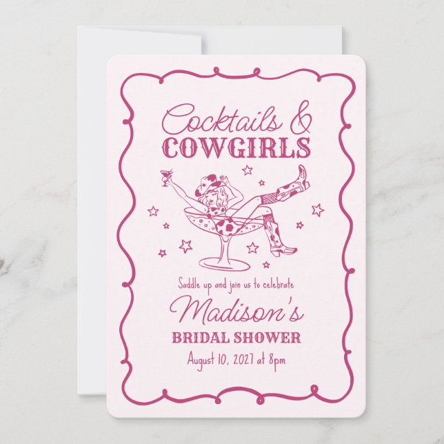 Pink Cocktails und Cowgirls Nash Bash Bridal Showe Einladung (Vorderseite)