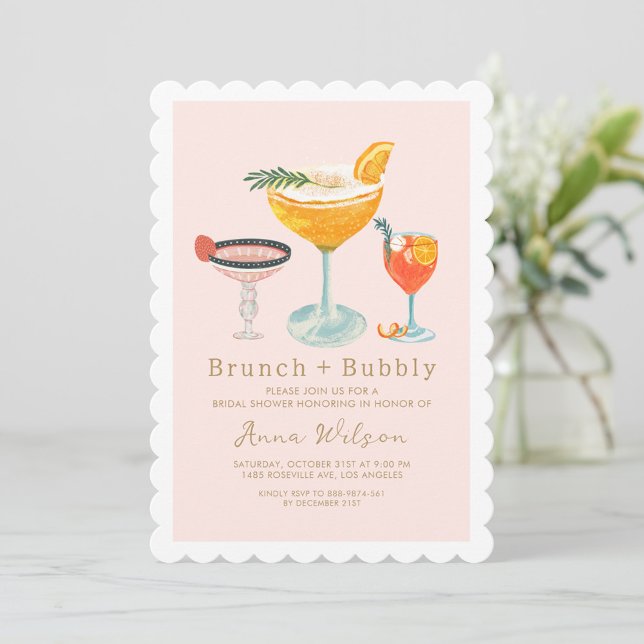 Pink Coctails Brunch Bubbly Blush Brautparty Einladung (Von Creator hochgeladen)