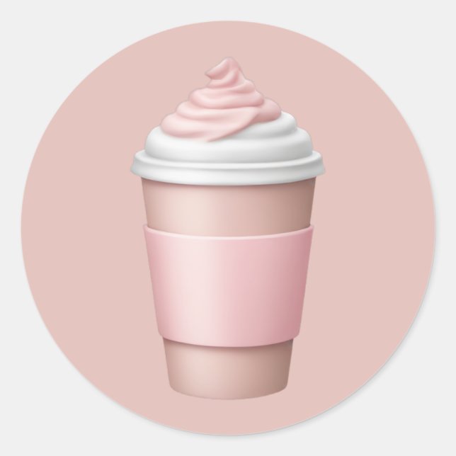 Pink Coffee Cup mit weicher Creme Emoji Runder Aufkleber (Vorderseite)