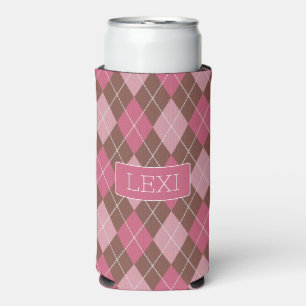 Pink / Coffee Diamond Raute Muster - Ihr Name Selters Dosenkühler