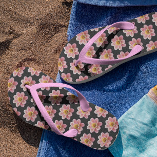 Pink Collarette Dahlia Blumenmuster auf schwarz Flip Flops