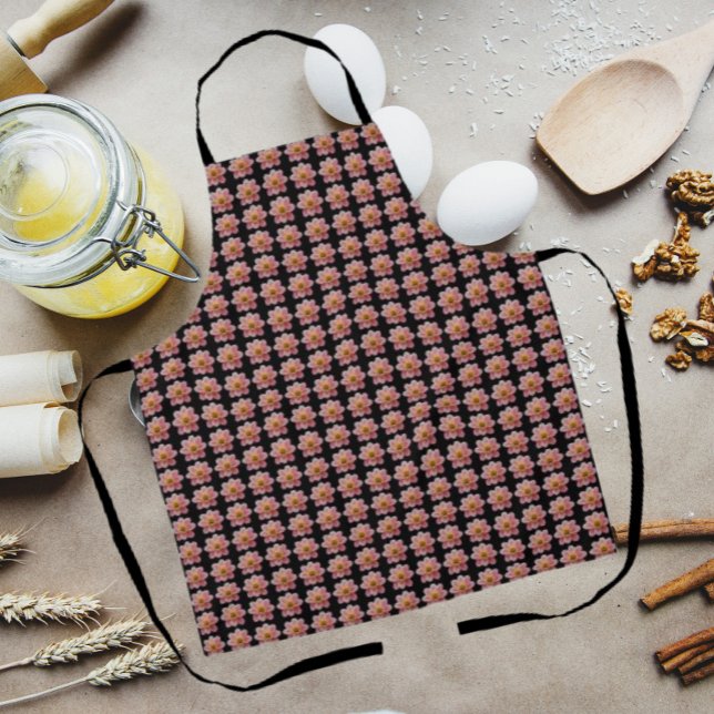 Pink Collarette Dahlia Blumenmuster auf schwarz Schürze (In Situ Kitchen)