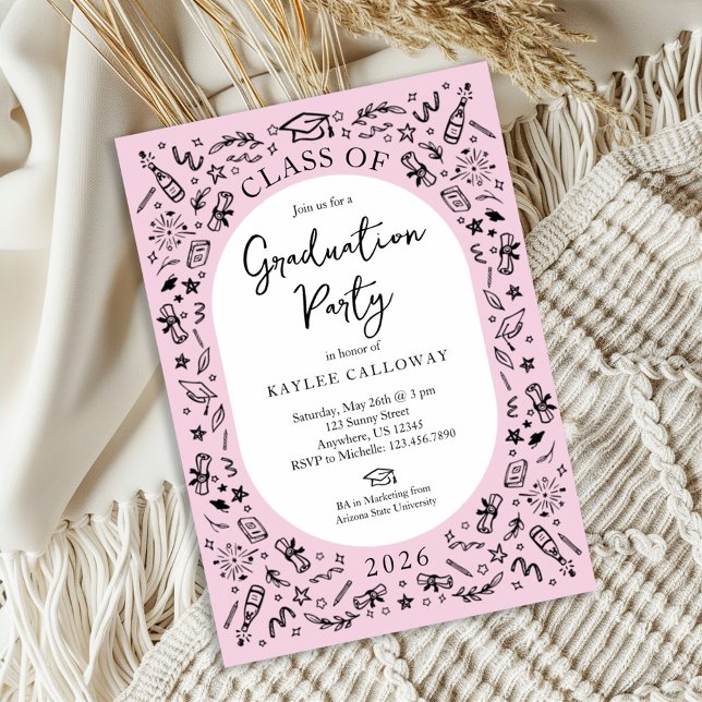Pink College Graduation Invitation Einladung (Von Creator hochgeladen)
