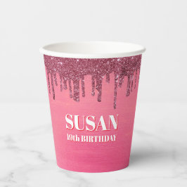 Pink color faux glitter birthday pappbecher