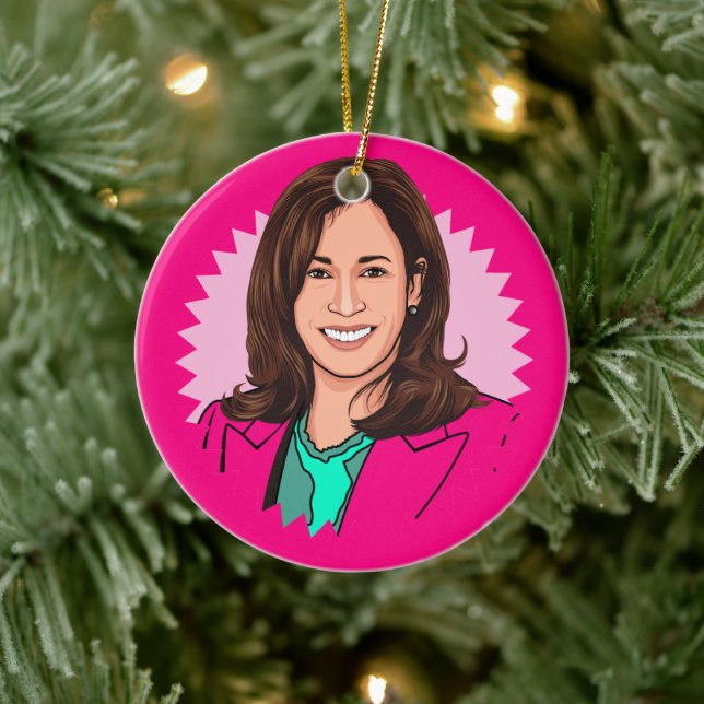 Pink Colorful Kamala Harris Keramik Ornament (Baum)