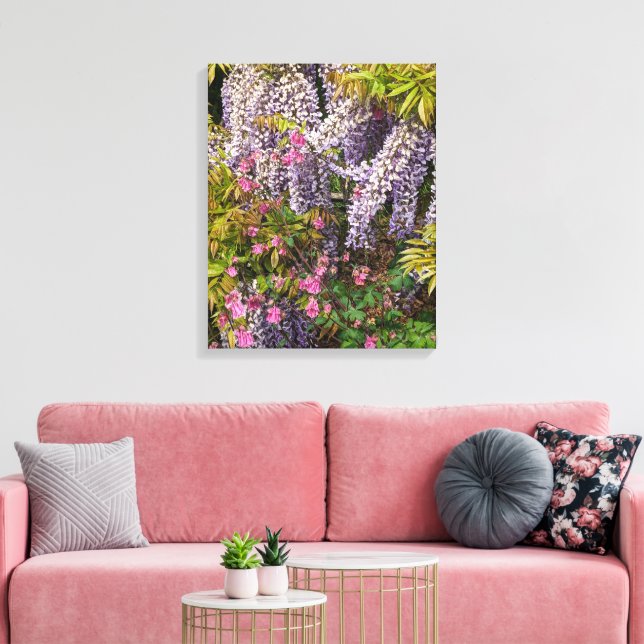 Pink Columbine and Lila Wisteria Floral Leinwanddruck (Insitu (Wohnzimmer))