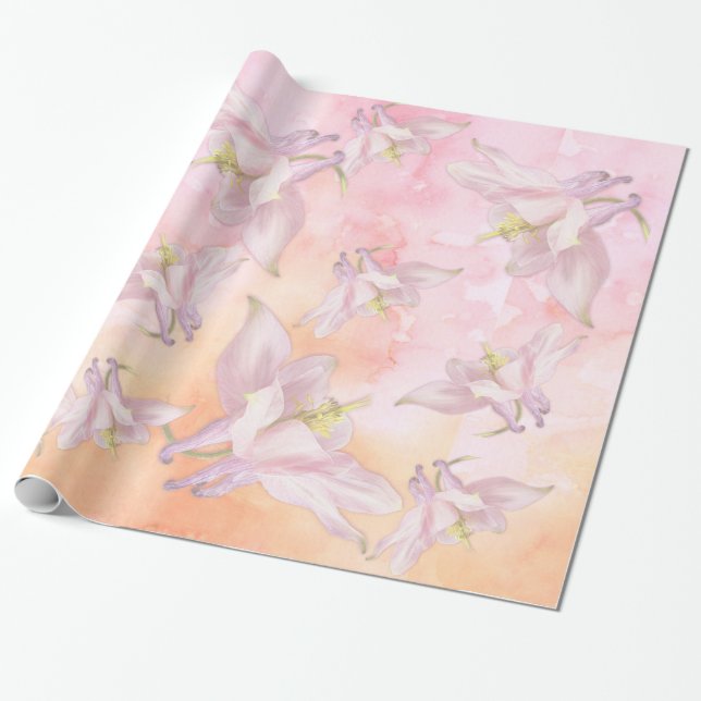 PINK COLUMBINE BLUME WATERCOLOR SPLASH GESCHENKPAPIER (Ungerollt)