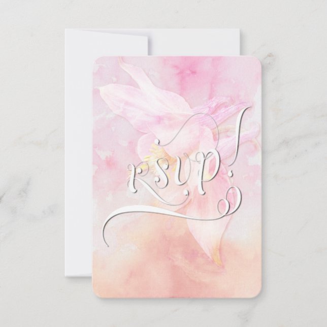 PINK COLUMBINE BLUME WATERCOLOR SPLASH WEDD RSVP KARTE (Vorderseite)