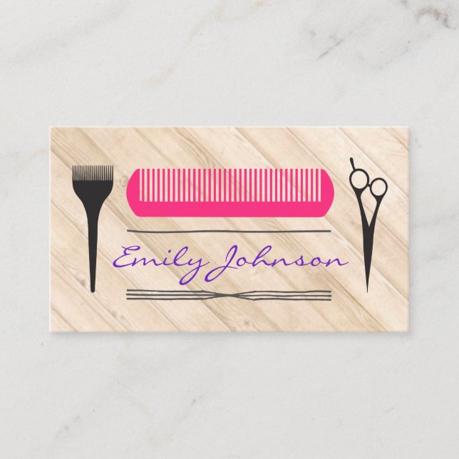 Pink Comb Salon Stylist Tools Holz Visitenkarte (Vorderseite)