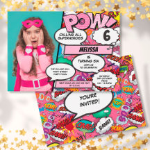 Pink Comic-Geburtstagsfeier-Foto eines Superhelden