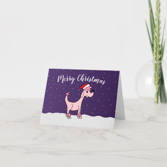 Pink Comic Poodle Posh Paws im Schnee Weihnachten (Vorderseite)