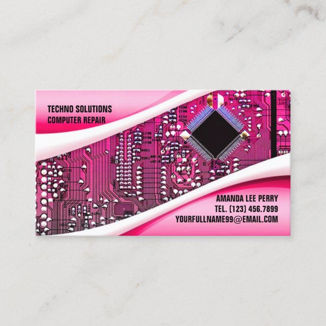 Pink Computer Repair Business Card Visitenkarte (Vorderseite)