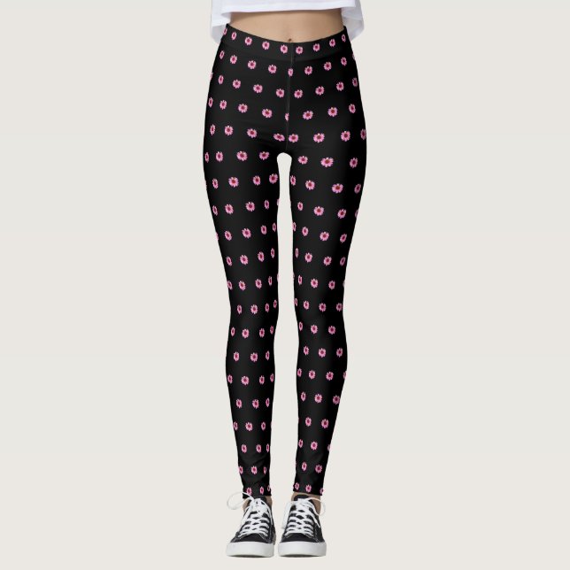 "Pink Cone Blume" auf schwarz - Leggings (Vorderseite)