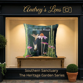 Pink Coneflower & Hummingbirds Welcome Kissen