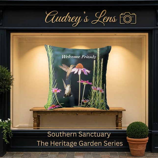 Pink Coneflower & Hummingbirds Welcome Kissen (Von Creator hochgeladen)