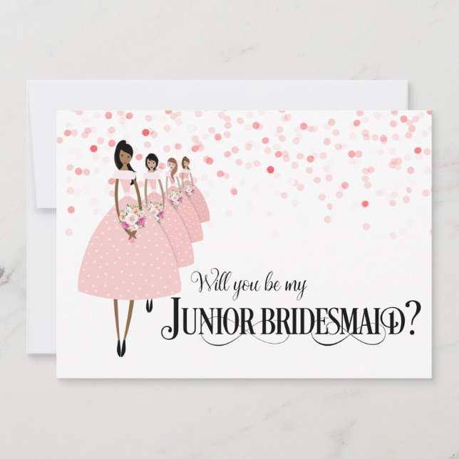 Pink Confetti bin meine Junior Bridesmaid Ethnic Einladung (Vorderseite)
