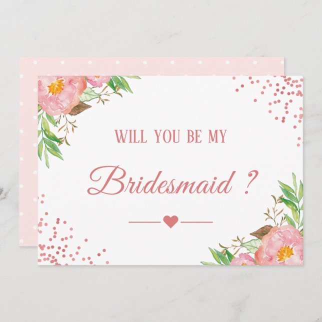 Pink Confetti Floral werden Sie meine Bridesmaid Einladung (Vorne/Hinten)