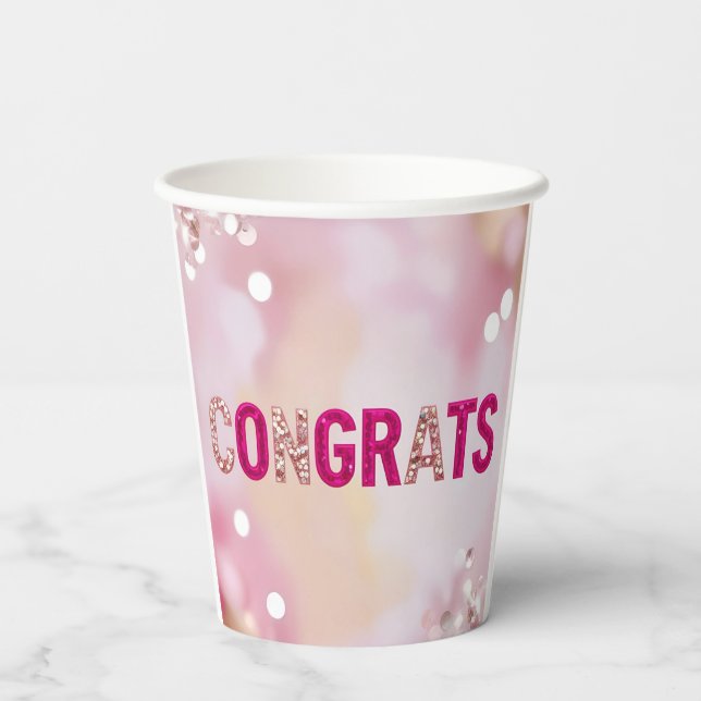 Pink Confetti "Glückwunschs" 8oz Cups Pappbecher (Rückseite)