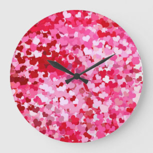 Pink Confetti Hearts Große Wanduhr