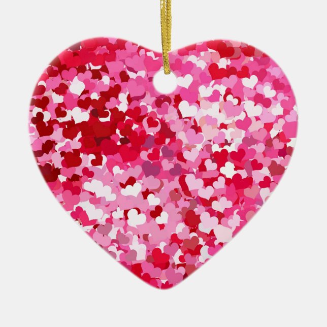 Pink Confetti Hearts Keramikornament (Vorne)