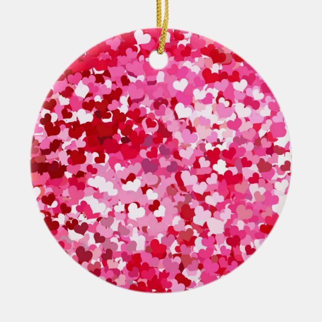 Pink Confetti Hearts Keramikornament (Vorne)