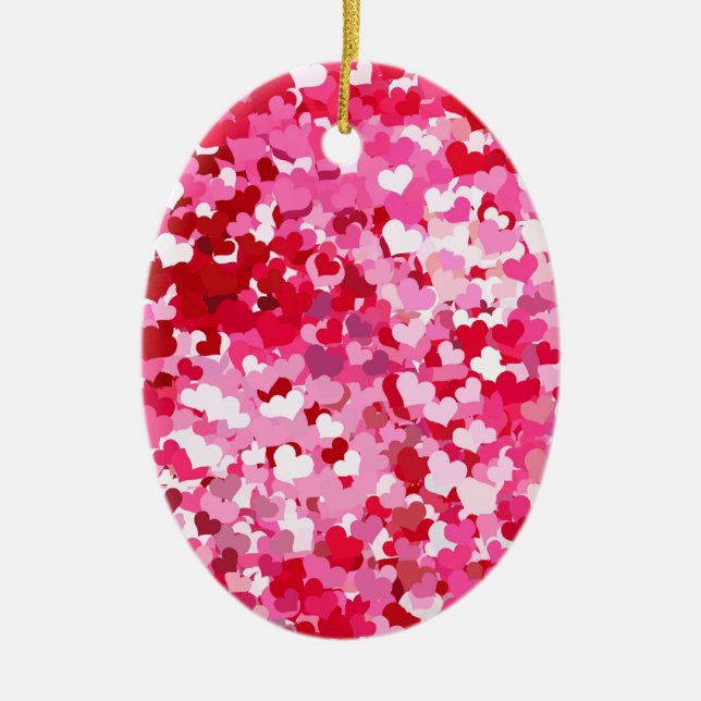 Pink Confetti Hearts Keramikornament (Vorne)