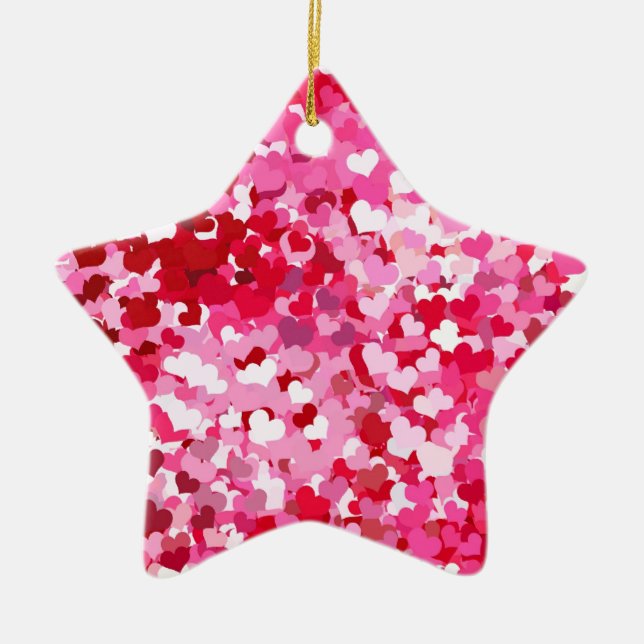 Pink Confetti Hearts Keramikornament (Vorne)