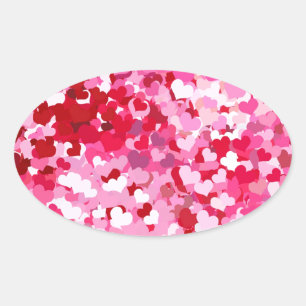 Pink Confetti Hearts Ovaler Aufkleber