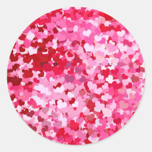 Pink Confetti Hearts Runder Aufkleber